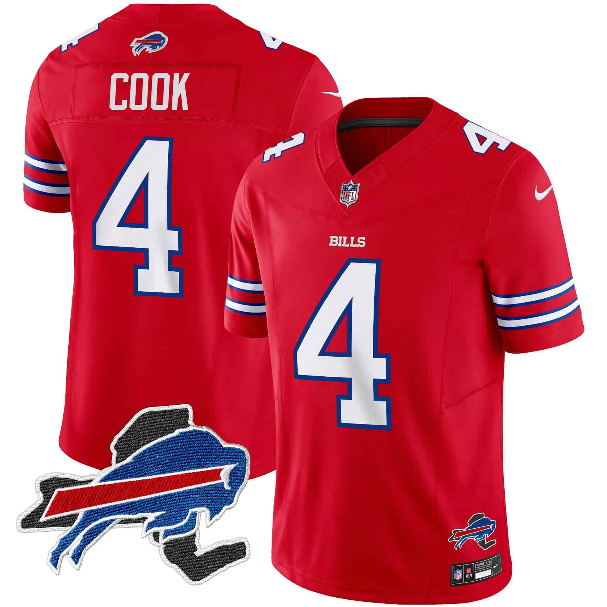 Men Buffalo Bills #4 Cook Red 2024 Nike Patch Vapor Limited NFL Jersey